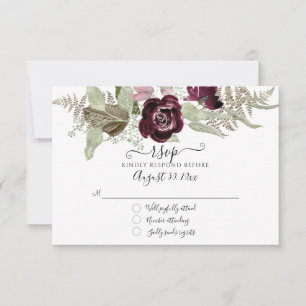 Burgundy Blush Bloemrijke Elegante Sage Bruiloft R RSVP Kaartje