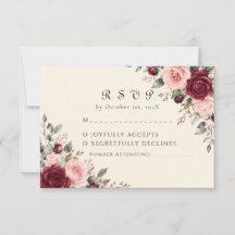Burgundy & Blush Bloemrijke Roze Huwelijks RSVP Ka