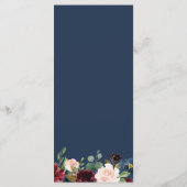 Burgundy Blush Blue Bloom Floral Menu Mariage (Dos)