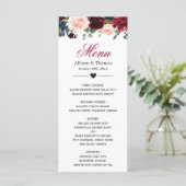 Burgundy Blush Blue Bloom Floral Wedding Menu (Staand voorkant)