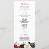 Burgundy Blush Blue Bloom Floral Wedding Programme Programma (Achterkant)