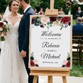 Burgundy Blush Blue Floral Mariage Affiche de bien