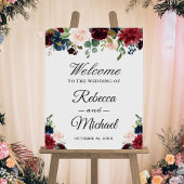Burgundy Blush Blue Floral Mariage Affiche de bien