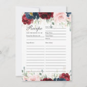 Burgundy Blush Blue Floral Recette Pour Carte Mari (Devant)