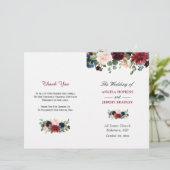 Burgundy Blush Blue Floral vouded Wedding Programm (Staand voorkant)