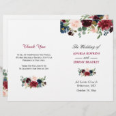 Burgundy Blush Blue Floral vouded Wedding Programm (Voorkant / Achterkant)