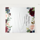 Burgundy Blush Blue Floral Vrijgezellenfeest Backd Wandkleed (Voorkant (horizontaal))