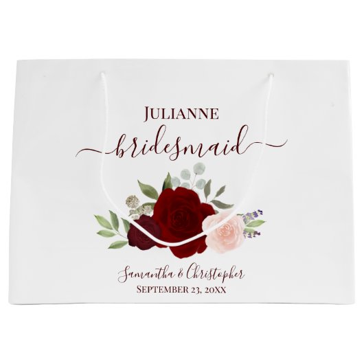 Burgundy Blush Boho Roses Wedding Bridesmaid Groot Cadeauzakje (Voorkant)