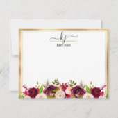 Burgundy Blush Botanical Floral Monogram Note Kaar Bedankkaart (Voorkant)
