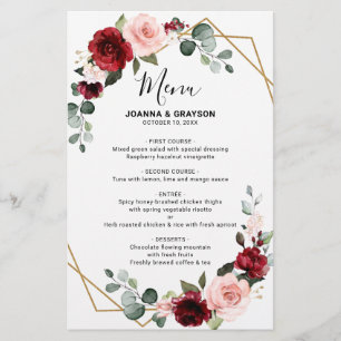 Burgundy Blush Botanical Geometric WeddenMenu