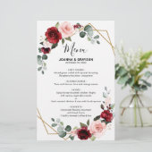 Burgundy Blush Botanical Geometric WeddenMenu (Staand voorkant)
