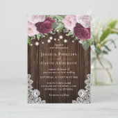Burgundy Blush Botanical Wedding Invitations Kaart (Staand voorkant)