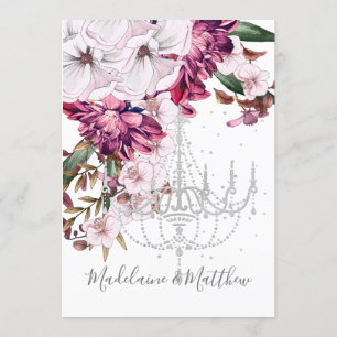 Burgundy Blush Chandelier Floral Elegant Wedding Kaart