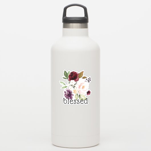Burgundy Blush Eggplant Floral Blessed Sticker (Waterfles)