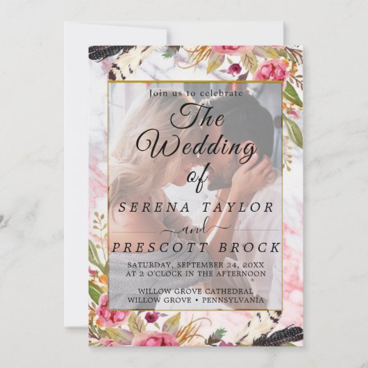 Burgundy Blush Élégant Faire-part de mariage Vellu (Devant)