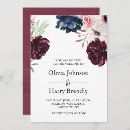 Burgundy Blush Elegant Floral Wedding Kaart