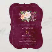 Burgundy Blush | Fleurs Mariage Save the Date (Devant / Derrière)