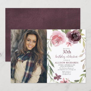 Burgundy blush floral any age meerderjarige verjaa kaart