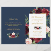 Burgundy Blush Floral Blue Folded Wedding Programm (Voorkant)