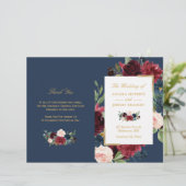 Burgundy Blush Floral Blue Programme de mariage pl (Debout devant)