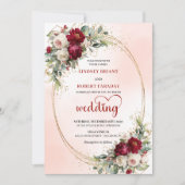 Burgundy Blush Floral Boho Wedding Invitation (Devant)