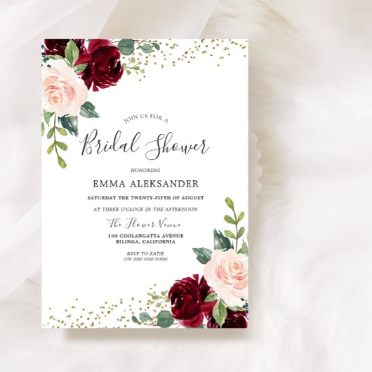 Burgundy Blush Floral Bridal Shower Kaart