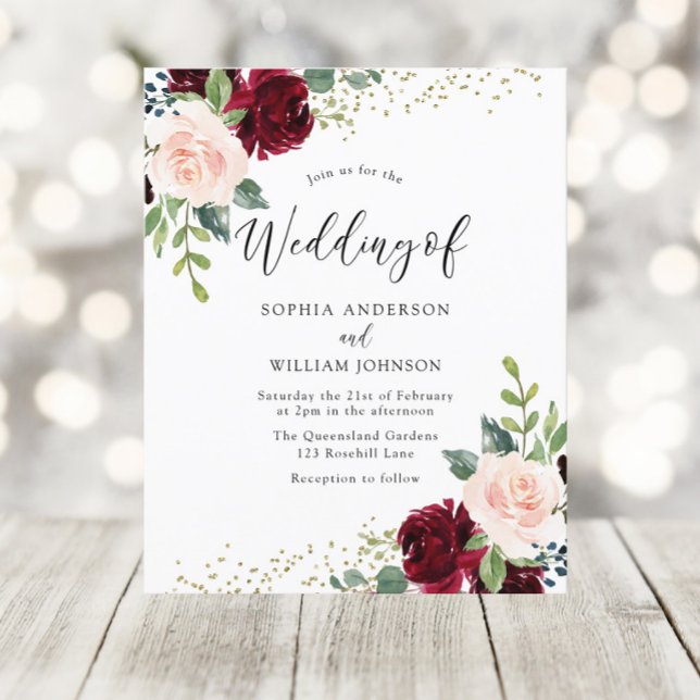 Burgundy & Blush Floral Budget Weddenschap (Creator heeft geüpload)