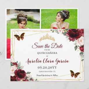 Burgundy Blush Floral Crown Quinceañera 3 Foto's Save The Date