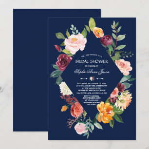 Burgundy Blush Floral Dark Blue Vrijgezellenfeest Kaart
