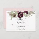 Burgundy Blush Floral Elégant Mariage RSVP (Devant / Derrière)