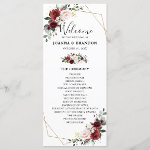 Burgundy Blush Floral Geometric Wedding Reception Programma