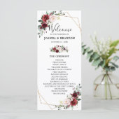 Burgundy Blush Floral Geometric Wedding Reception Programma (Staand voorkant)