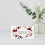 Burgundy Blush Floral Geometric Wedding Website Informatiekaartje (Staand voorkant)