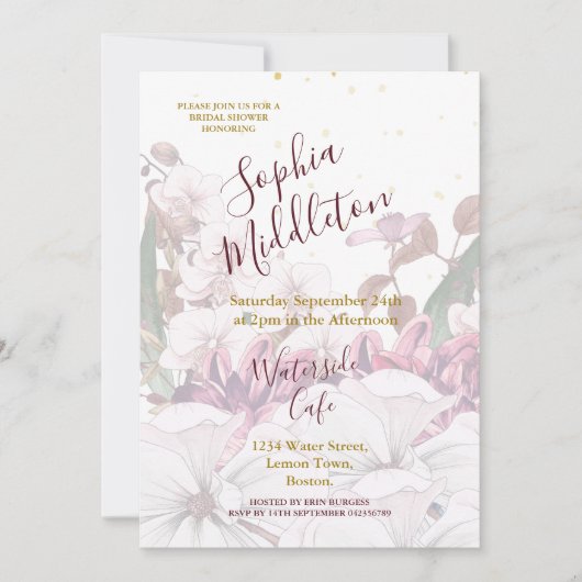 Burgundy Blush Floral Gold Elegant Vrijgezellenfee Kaart (Voorkant)