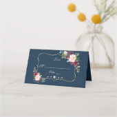 Burgundy Blush Floral Gold Navy Blue Table Number (Achterkant)