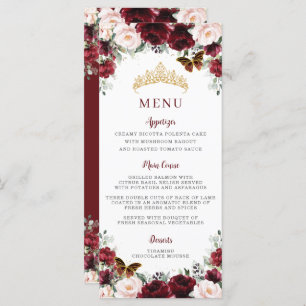 Burgundy Blush Floral Gold QUINCEAÑERA Menu Party