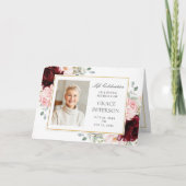 Burgundy Blush Floral Greenery Foto's Funeral Programma (Voorkant)