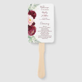 Burgundy Blush Floral Greenery Wedding Programme Handwaaier (Voorkant)