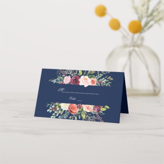 Burgundy Blush Floral Lijst Dark Blue Wedding (Achterkant)