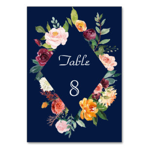 Burgundy Blush Floral Lijst Dark Blue Wedding Kaart