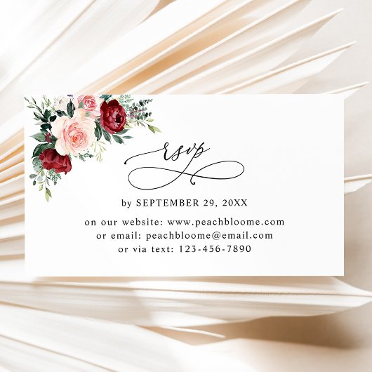 Burgundy Blush Floral Mariage en ligne Cartes RSVP