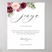 Burgundy Blush Floral Mariage Jenga Livre d'or (Devant)