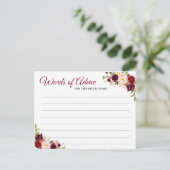 Burgundy Blush Floral Mariage Mots de conseil Cart (Debout devant)