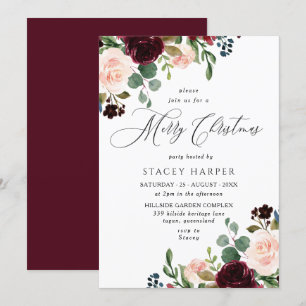 Burgundy Blush Floral Merry kerst Kaart