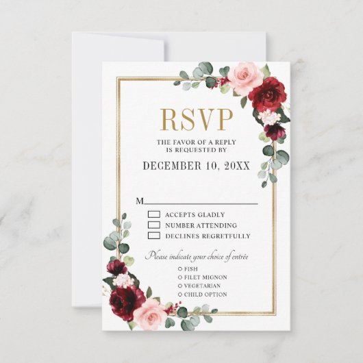 Burgundy Blush Floral Modern Geometric RSVP (Voorkant)