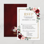 Burgundy Blush Floral Modern Geometric RSVP (Voorkant / Achterkant)