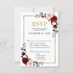 Burgundy Blush Floral Modern Geometric RSVP Kaartje