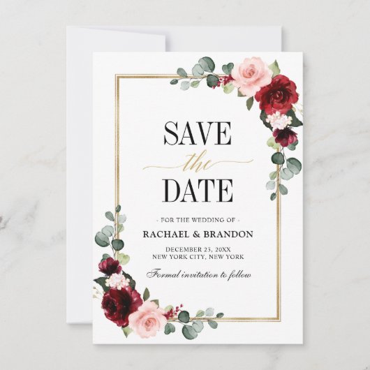 Burgundy Blush Floral Modern Geometric Wedding (Voorkant)