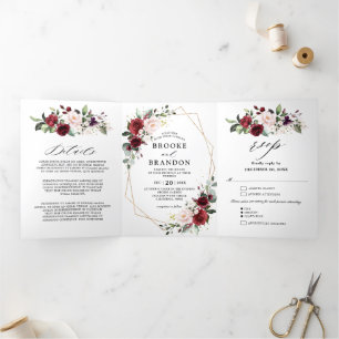 Burgundy Blush Floral Modern Geometric Wedding Drieluik Programma
