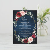 Burgundy Blush Floral Modern Geometric Wedding Menu (Staand voorkant)